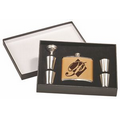 Faux Leather Flask Set in Black Presentation Box